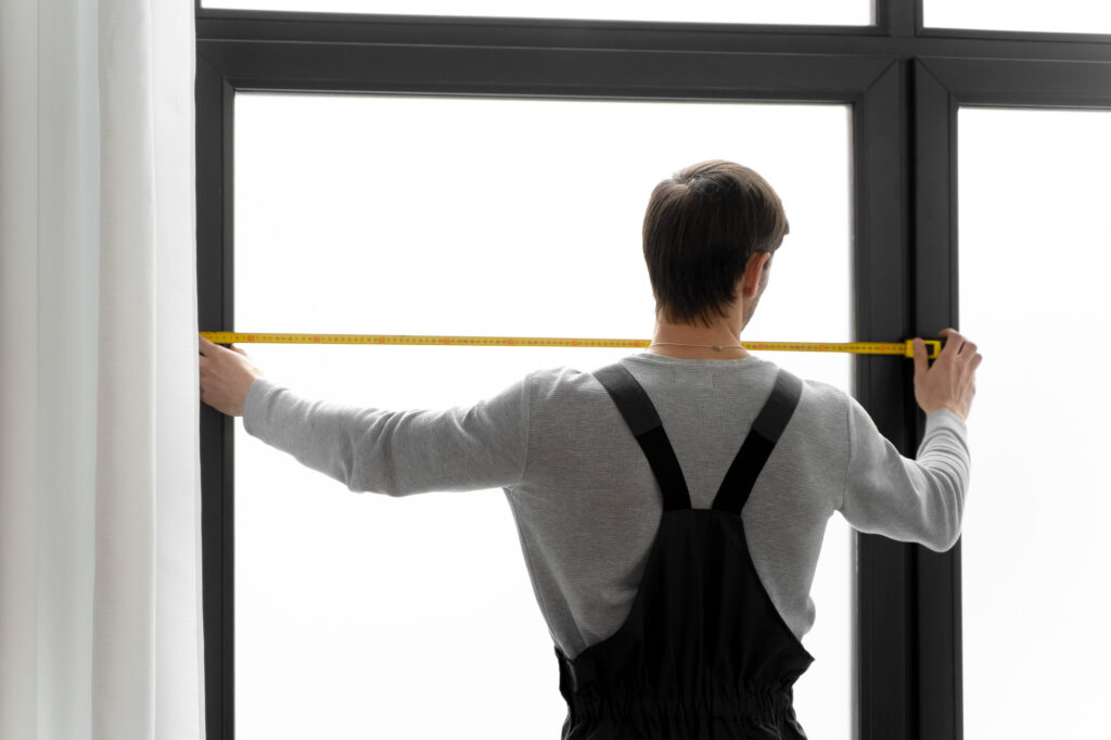 Man measuring window